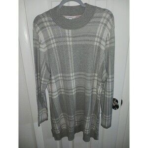 Isaac Mizrahi Live! Sweater Women's XL Grey White‎ Plaid Jacquard Print Fall Top